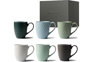 KIVY Lot de 6 Tasses à Café [400 ml] - Haute Qualité avec Grande Anse - Mug Coloré