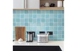 COMSTICKC Más Grueso Azulejos Adhesivos 3D Azul, 10 Piezas, Cuadrados Baldosas Adhesivas Pared 3D de Vinilo, Paneles de Pared 3D para Cocina y Baño, Impermeables, 30.5 x 30.5 cm, 2,5 mm de Grosor