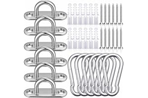 CINGHIA Pontet Inox M5, Crochet Inox,6 Pièces Plaques à Oeillets en Acier Inoxydable,Plaques Oculaires et Mousquetons pour Balançoires de Yoga Hamacs Auvent Accessoires de Bateau