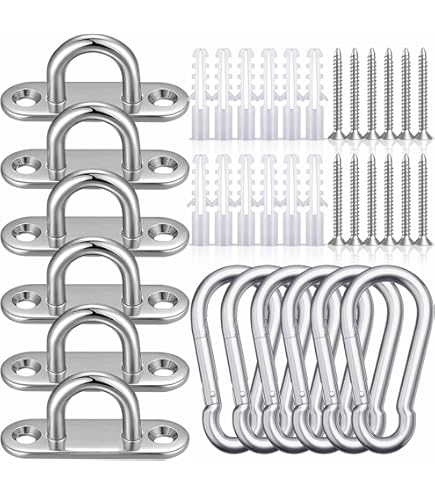 12-tlg. Sonnensegel Befestigung Set - Edelstahl Karabiner & Augplatten
