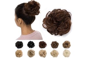 SILK-CO 30G Chouchou Postiche Ondulé Pour Queue De Cheval Faux Chignon Chouchou Donut Elastique Bouclé Srcunchie Hair Bun, Auburn Clair & Brun Foncé