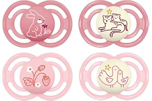 MAM Perfect Day & Night smoczek, 4 sztuki, świecący w ciemności, przyjazny dla żuchwy, smoczek dla niemowląt, z ekologicznymi i odnawialnymi materiałami, z pudełkiem na smoczek, 6-16 miesięcy,