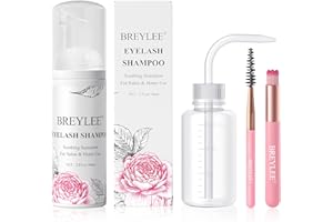 BREYLEE Lash Shampoo, 60ml+Rinse Bottle+Wand+Brush, Eyelash Extension Cleanser for Extensions, Lash Wash, Lash Bath, Lash Cleaner, Paraben & Sulfate Free for Salon and Home Use
