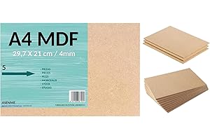 ASENME MDF Madera para manualidades, MDF, lámina de madera, hoja de madera (29.7cm*21cm(A4) 5 unidades)