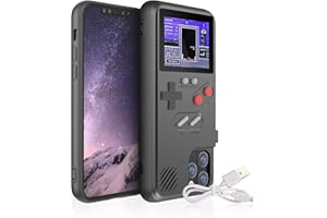 Gameboy Schutzhülle für iPhone, Autbye Retro 3D Handyhülle, Spielekonsole mit 36 klassischen Spielen, Farbdisplay stoßfest (Schwarz, für iPhone 13 Mini)