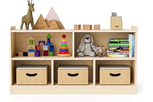 Puecrof Montessori Birch Plywood Shelf - 5 Tier Storage Cabinet with 2 Tiers Organiser for Nursery, Classroom, Nurseries & Preschools
