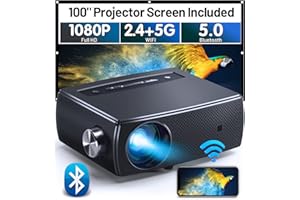 Projector, ClokoWe 2.4G WiFi Bluetooth Mini 1080P Full HD Portable Projector 4K Supported with 100“ Screen, Home & Outdoor 300" LED Movie Video Projector for TV Stick, Android, iOS