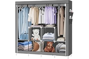 Drumm Armario de almacenamiento portátil, armario de tela no tejida, armario dormitorio con barra de suspensión, funda antipolvo, protector para vestidor, dormitorio