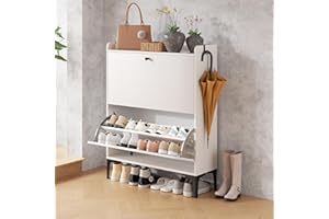 ‎DRIPEX Dripex Schuhschrank schmal, Schuhkipper mit 2 Flip-Schubladen,Schuhregal schmal mit Metallfüßen für den Eingang, Flur, Wohnzimmer oder Veranda, 80x24x100cm