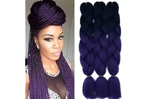 Cybelleza 24inch Braiding Hair Extensions for Braiding Ombre Jumbo Braiding Synthetic Hair 3PCS 300g Crochet Hair Box Braids for Women Braiding (Black & Purple)