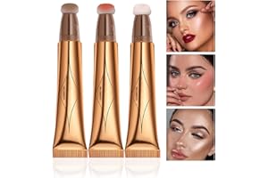 ‎PRREAL Prreal 3PCS Cosmetic Beauty Wand, Liquid Face Concealer Blush Highlighter Pen, Smooth Creamy Matte Liquid Contour Blush Stick with Soft Cushion Applicator, Waterproof Body Face Makeup (01+02+04)