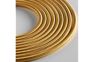 Klartext - Cavo tessile tondo LUMIÈRE per illuminazione, 3x0,75mm, Oro, 3mt.|Attenzione: cavo terra incluso! Massima sicurezza anti scossa!