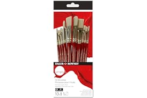 DALER ROWNEY Daler-Rowney Simply Oil Brush Set in Zip Case, 10 x Assorted White Bristle Hair Brushes, Short Handle, For Entry-Level Artists & Hobbyists