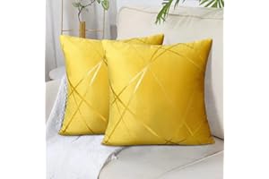 DECORMOMMT Federe Cuscini Velluto 40x40Cm Giallo Geometrica Copricuscini Decorativi Quadrati Federa Cuscino Divano Federe per Soggiorno Camera Letto Auto Decorazione Set di 2