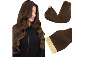 ‎DOORES DOORES Haar Echthaar Gerade Remy Echthaar, Schokoladenbraun 60cm (24zoll) 50g 20pcs, Tape in Invisible Tape Hair Extensions Echthaar Gerade Haar Skin Weft
