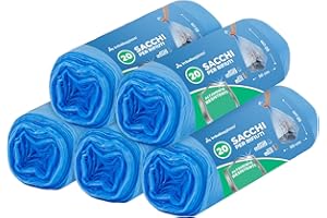IMBALLAGGI 2000 - Sacchetti Spazzatura 50x60 (30L) in Plastica Riciclata Azzurri, 5 Rotoli x 20 Sacchi Spazzatura Raccolta Differenziata Interno, Tot 100 Sacchetti Tutti Rifiuti Resistenti Rinforzati