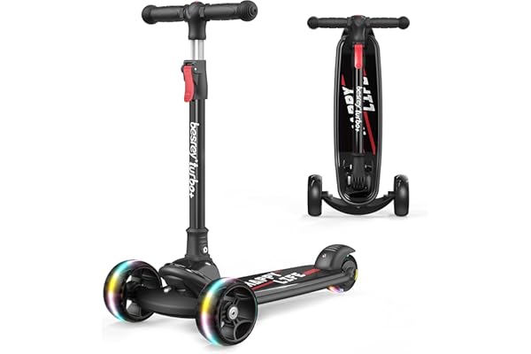 besrey Trottinette pour Enfants à 3 Roues, Trottinette Pliable pour Tout-Petits de 3 à 10 Ans avec lumière Clignotante LED, Trottinette silencieuse pour débutants, Guidon réglable