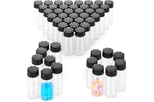 Rowiz Transparente Glasfläschchen, kleine Probenfläschchen für Flüssigkeiten, 10 ml, Glasflasche mit schwarzem Schraubverschluss, 50 Stück