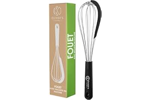 Oliver's Kitchen ® Fouet de Cuisine avec Raclette en Silicone Intégrée pour Attraper chaque Goutte - Idéal pour la Pâtisserie, Battre et Mélanger les œufs, Remuer - Facile à nettoyer