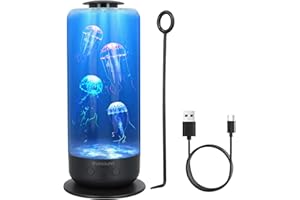 BestYiJo Lampara Medusa Lampara de Lava, Acuario 2.5 Litro Carga USB, Acuario de Medusas Decolorado LED, con Control de Velocidad y 2 Modos de luz, Luces de Atmósfera de Oficina Familiar (Negro)