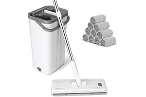 HEVOL - Escoba Plana de Microfibra y Cubo de escursor, Escoba giratoria 360 ° con Mango de 140 cm y 10 Almohadillas Reutilizables, fregona de Manos Libres para Limpieza de Todo Tipo de Suelos, Color