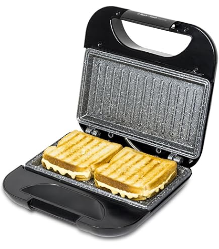 Snailar Tostapane Piastra, 750W Tostiera Elettrica con Placche Triangolari Antiaderenti, Maniglia Cool Touch, Nero