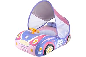 ‎SWIWBOBO Swimbobo Aufblasbares Schwimm-Auto schwimmring Kinder mit verstellbarem Sonnendach und Sicherheitssitz Pool-Spielzeug für Kinder (Lila Auto)