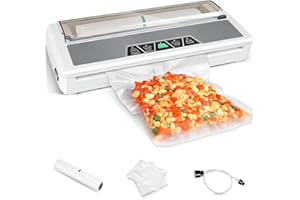 RAYCIAL Machine à emballer sous vide 80 KA en acier inoxydable pour aliments secs et humides avec coupe-papier et rouleaux de film de stockage, avec film de mise sous vide et tuyaux