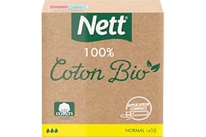 Nett - Tampons 100% Coton Bio Normal Avec Applicateur - Tampons hypoallergéniques avec rainures incurvées - Lot de 4 boites