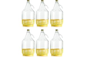 Firmadigaranzia srl 6 x Damigiana, Fiasco, Bottiglie di Vetro, da 5 l, con Chiusura a Tappo VITE e cestello - Dama Vetro 5L per Acqua Vino Olio - BOCCIONE Vetro per STOCCAGGIO vino acqua olio