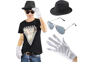 Beelittle Hip-hop Jazz Stage Performance Kit Costume Accessory Set - Fedora Hat Sequin Glove And Sunglasses