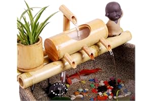 COXZD Bamboo Garden Zen Fontana di Acqua con Pompa, Indoor/Outdoor Ornamenti, 7.8-Pollici Rotonda Base Piana, Liscia Split-Resistente bambù, Contenitore Non Incluso