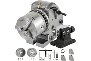 VEVOR Mophorn Testa di Divisione 4pollici/100mm Testa di Indicizzazione Testa Divisoria Testa Divisione Per Fresatrice Tavola Rotante BS-0, Argento