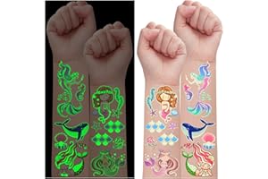 Leesgel Tatuaż syrenki dla dzieci, 30 arkuszy, świecący, syrenka, tatuaż dla dzieci, syrenka, prezent urodzinowy dla dziewczynki, zabawka, dekoracja urodzinowa dla dziewczynki