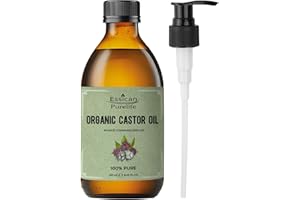 Essican Purelife Castor Oil Organic Hexane Free Glass Bottle with Pump 250ml (Pack of 1)- Pure Organic Castor Oil Cold Pressed Natural for Healthy Skin Face Body Eyelashes Brow Hair Growth Vitamin E