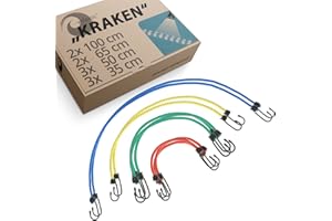 valonic KRAKEN - corde elastiche con ganci - riflettente, set di 10, 200% di allungamento, cavo elastico con ganci per auto - per portapacchi bici