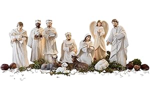 ‎LOBERON Loberon Krippenfiguren 12er Set Santo, handbemalt, elf Figuren und eine Krippe, Weihnachtsfiguren, Weihnachtsdekoration, Weihnachten, Polyresin, Creme