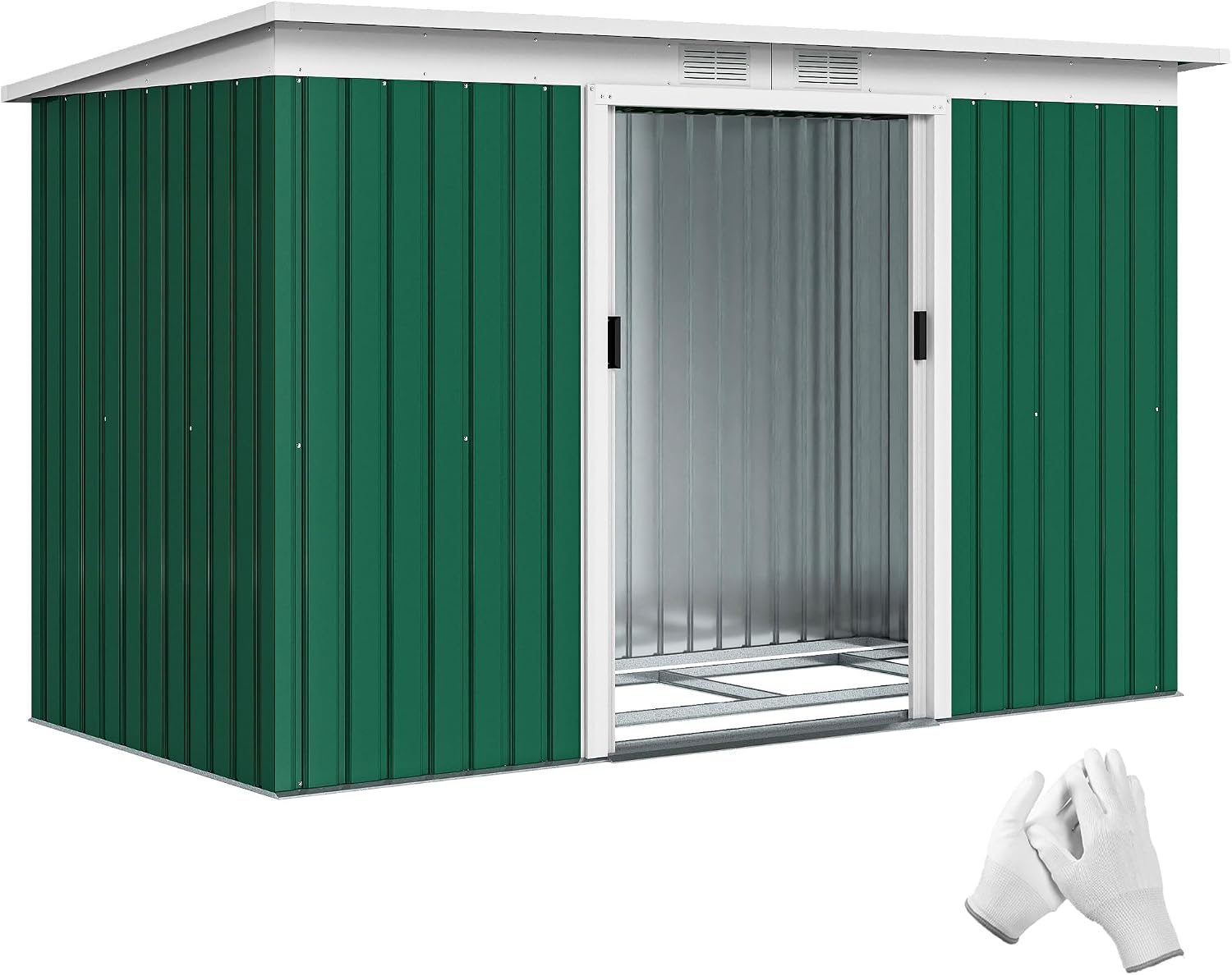 Outsunny Caseta de Jardín Exterior 3,2 m² 280x130x172 cm Cobertizo de Jardín Exterior con Puerta Corredera Techo Inclinado Base Refuerzo (Suelo NO Incluido) y 2 Ventanas Verde Oscuro