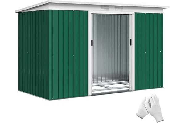 Outsunny Abri de Jardin en Acier galvanisé XXL 3,6 m² avec kit de Fondation 280 x 130 x 172 cm, cabane de Jardin cabanon Rangement Outils avec Portes coulissantes verrouillables aérations, Vert foncé