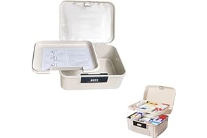 BGTODO Lockable Medicine Organizer Box, 20 x 25 x 10 cm, First Aid Storage Empty Box with Combination Locks (White)