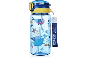 flintronic 600 ml barnflaska med sugrör, återanvändbar läckagesäker vattenflaska, BPA-fri, tritan med handtag, för pojkar, fl