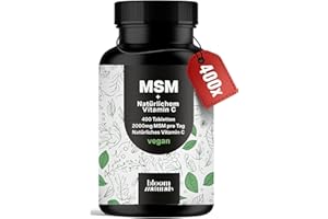 ‎BLOOM NATURALS BEAUTY SUPPLEMENTS MSM Tabletten Hochdosiert - 400 Stück - 2000 mg MSM + Natürliches Vitamin C - Alternative zu Kapseln - Vegan & Produziert in Deutschland - Laborgeprüft - Verpackung kann variieren