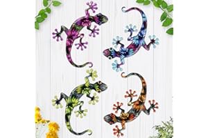 AOFOX Gecko de metal decoración de pared para interiores y exteriores, 4 piezas de arte colgante para jardín, patio, salón, dormitorio, terraza, balcón (2)