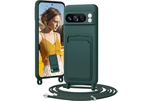 BENTIACC Handykette Silikon Hülle für Google Pixel 8 pro mit Band, Handyhülle mit Kartenfach, Abnehmbar Kordel Kette, Stoßfeste Schutzhülle für Google Pixel 8 pro (Tannennadelgrün)