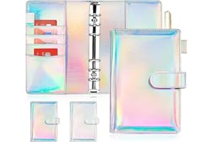 ‎ONLYESH Onlyesh Ringbuch A6, Budget Planner, 6 Löcher PU Leder Budget Binder A6 mit Einzigartiger Schnappschnalle, für A6 Budgetblätter, Binder Taschen und Bargeld, Silber