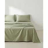 GAMUSI Bed Sheet Set 80 x 190/200, 100% Cotton, 3 Pieces, Breathable, Soft, Green