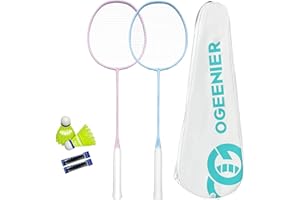 ‎OGEENIER OGEENIER Badmintonschläger Set,mit 2 Badminton Schläger Profi Leicht, 2 Griffbänder und 2 Federball und 1 Badmintonschläger mit Tasche