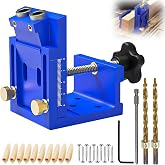 Adjustable Drill Guide, Blue Removable Pocket Hole Jig, Jig Punching Pocket Holes with 2 9mm Drill Bits, for Woodworking and