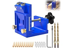 XMSZQU Adjustable Kit d'outils de Gabarit de Percage Oblique pour Menuiserie, Bleu Amovible Pocket Hole Jig, Avec 2 Forets de 9 mm, pour le Travail du Bois et la Fabrication de Meubles (Bleu)