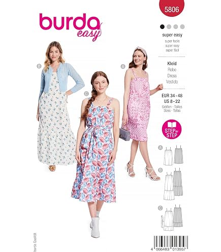 Patron Burda Easy - Robe Manches Longues Taille 34-48 - Débutants Bienvenus !